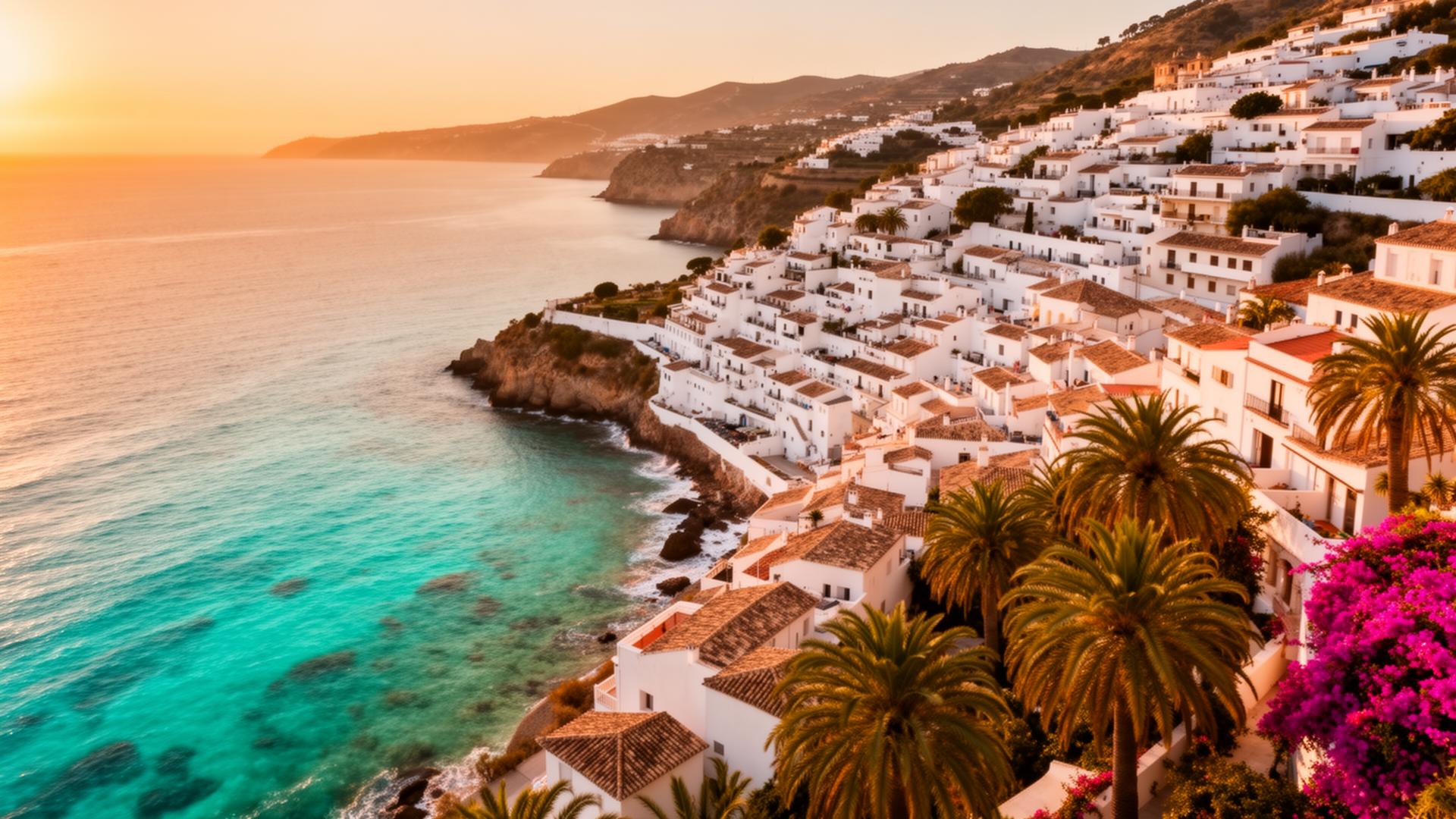 Mediterrane kustplaats in Spanje met azuurblauwe zee